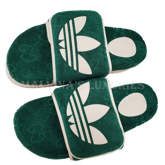 GUCCI MENS SHOES ADIDAS X GG GREEN COTTON SPONGE PLATFORM SANDAL SLIDE sz 9 9.5 - Picture 4 of 16